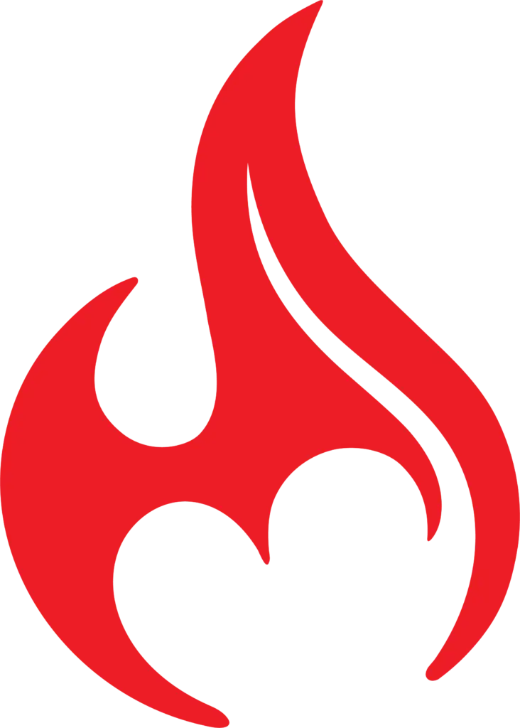 Abstract red flame shapes overlapping on a black background, decorative graphic
