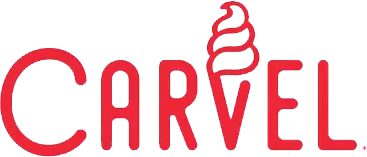 Carvel logo: red wordmark with a stylized ice cream cone above the V,