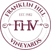Circular logo for Franklin Hill Vineyards with maroon 'FHV' initials and EST. 1982
